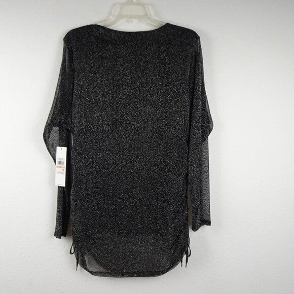Calvin Klein Sparkle Top Women's Plus Size 2X Black Diamond Dust Sheer Sleeves - Picture 4 of 9